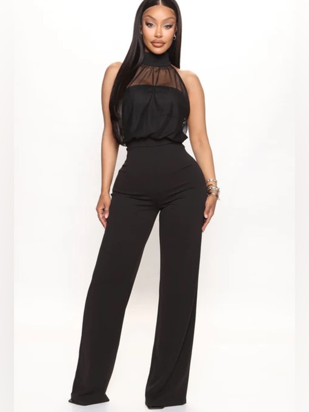 Acting All Nice Mesh Wide Leg Soft Glam Jumpsuit NEW 🏷️